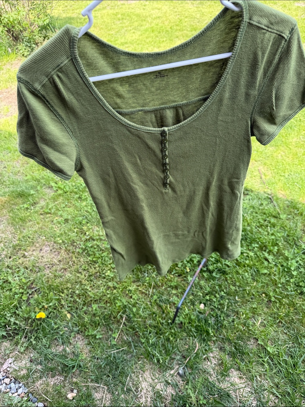 Sonoma Olive Green Short Sleeve Scoop Neck Henley Top